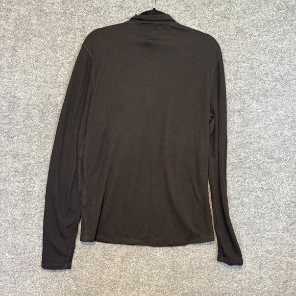 Omni Wool Shirt Mens Large Black Wool Blend 1/4 Zip Stretch Long Sleeve Tshirt - Picture 2 of 9